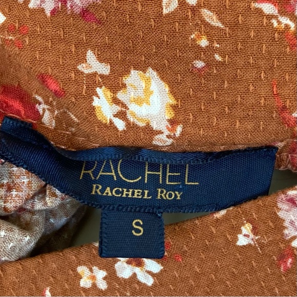RACHEL Rachel Roy Boat Neck Blouse Rust Brown Floral Sz Small - Picture 8 of 10